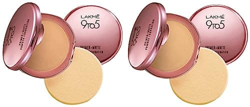 Lakmé 9 to 5 Primer with Matte Powder Foundation Compact, Ivory Cream, 9g And Lakmé 9 to 5 Primer with Matte Powder Foundation Compact, Silky Golden, 9g