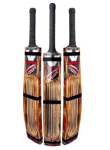 Vinox Sports Premium Kashmiri Willow Cricket Bat, Single Blade, Long Indian Handle, Natural Wood with Red and Black Graphics, Power Hitting Profile 2