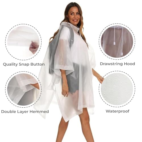 Pivalo EVA Poncho Raincoat Transparent Hooded Water Resistant Rain Jacket with Sleeves for Women Men Camping Rainy Season Travel - White 5