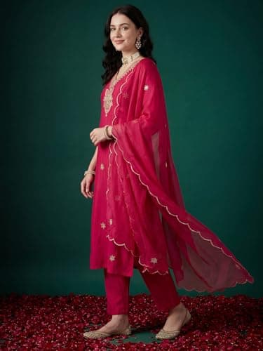 INDO ERA Women's White Pure Cotton Floral Printed Flared Fusion Kurta & Pant Set 4