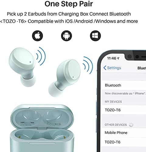 TOZO T6 True Wireless Earbuds Bluetooth 5.3 Headphones 45H Playtime with Wireless Charging Case, IPX8 Waterproof, OrigX Premium Sound Tech, Touch Control in-Ear Earphones Deep Bass with Mic Blue 4