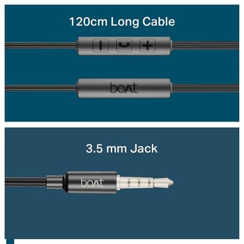boAt Bassheads 55 Wired Earphones with 10mm Drivers, Metallic Buds, in-Line Mic & Lightweight Design (Black) 5