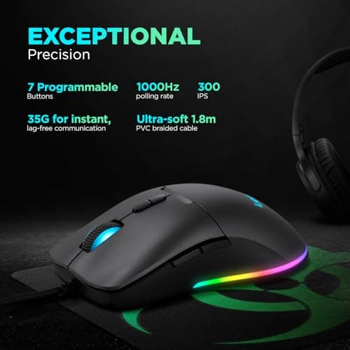 Lenovo M210 RGB Gaming Wired USB Mouse, Ambidextrous, 7-Buttons, 8000 DPI with 4 Levels DPI Switch, 3-Zone RGB Backlight, 3Year Warranty, (GY51M74265) 3