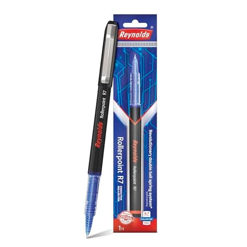 REYNOLDS ROLLER POINT Pen R7 Pack of 2 Blue (Pouch) | Stylish Metal Clip Premium Look Rollerball Point Pen for Men Women Students & Office Professionals | Refillable | Smooth & Effortless Writing