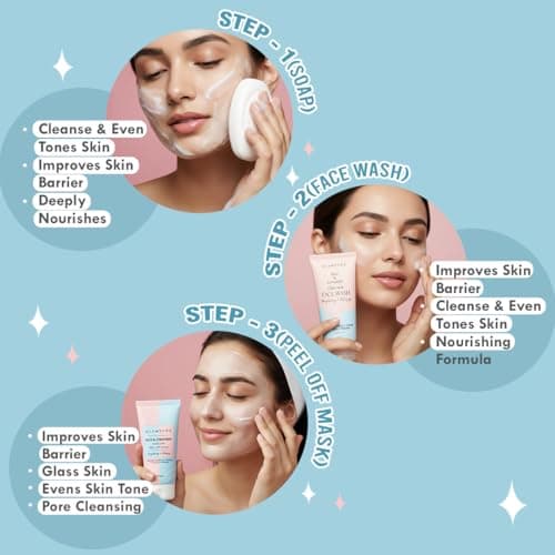 Glamveda Korean Rice & Ceramide 9 Step Skincare Routine For Women & Men | Face wash, Peel Off Mask, Toner, Serum, Under eye Cream, Moisturizer, Sunscreen, Body Lotion & Soap | Skin Brightening 3
