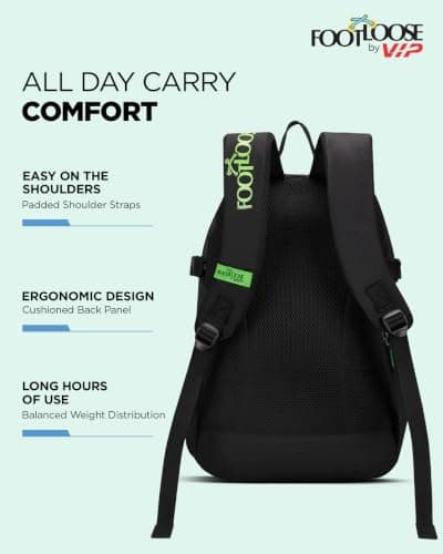 FOOTLOOSE by VIP Kinetic Laptop Backpack for Men & Women | 30 Litre Travel Backpack with 15.6" Laptop Compartment | Office, College, School Backpack (Special Black) 4