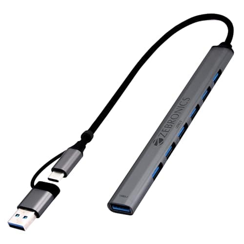 ZEBRONICS 700HB Type C Multiport Adapter with 7 USB Ports, Aluminum Body, Lightweight Design, USB 3.0, Compatible with Laptop | Smartphone | Tablet | PC