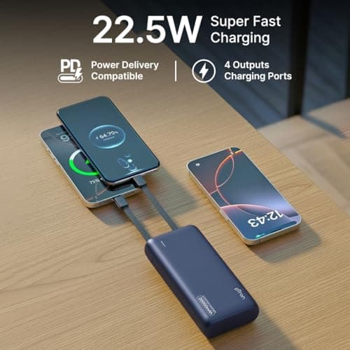 pTron 20000mAh Powerbank w/ 22.5W Fast Charging, USB & Type C Output, Built-in Cables, Compatible w/Power Delivery, Quick Charge for iPhone, Android Mobile & Tablets, Dynamo Storm (Indigo Blue) 4