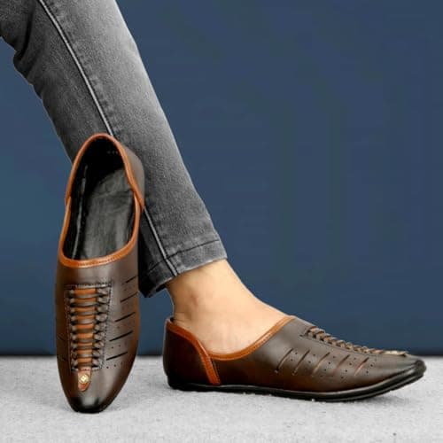 FAXIAN Men's Brown Synthetic Slip_On Comfortable/Attractive & Ethnic Nagra Juttis & Mojaris 08 (UK/India) (2005) 4