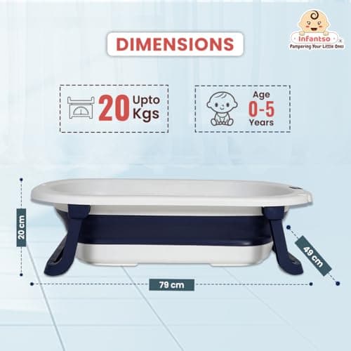 Infantso Premium Bath Tub for Baby 0-5 Years, Newborn Baby Essentials, Kid-Friendly-Mini Swimming Pool with Drain Plug, Portable Bathtub for Newborn Baby|Folding Bathing Tub Girls&Boys with Soap Tray 2