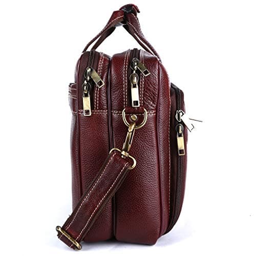 INDIA LEATHER laptop bag| Stylish Leather Laptop bag (16 inch) | Carry Handles with Adjustable Strap| Padded Laptop for men |Office Bag, Briefcase (Brown) 2