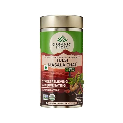 A TATA Product - Organic India Tulsi Assam Masala Chai Powder, 100 Gm Tin