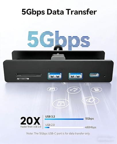 COMFYHOME 5 Multi-Port Clamp USB Hub, USB Dock/Extension with 2-Port USB3.0, USB C Data, 5Gbps High Speed Data Transfer, SD/TF Card Reader, Dock Station for 0.39"-1.2" Desktop/PC/Desks/Mac 2