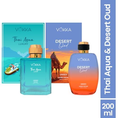 VOKKA Thai Aqua & Desert Oud 2x100ml | Unisex Luxury Long Lasting Perfume For Men & Women | Eau De Parfum | EDP Fragrance for Gift | Travel&Skin Friendly | Notes: Aqua, Patchouli,Spicy Agarwood Ambery 2