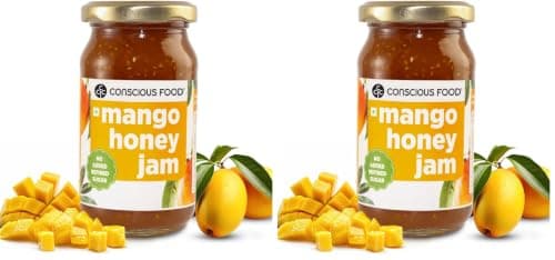 Conscious Food Mango Honey Jam | 250g | Sugar-Free | No Preservatives or Artificial Colours | With Forest Honey & Chia Seeds (Pack of 2)