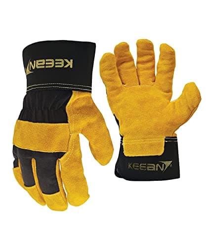 Keean Rigger Canadian Palm Split Leather Black/Yellow Glove Wear Cut and Tear Resistant Heavy Duty Industrial Cotton Comfort Fit For Machine Handling Movers Welding Works 3