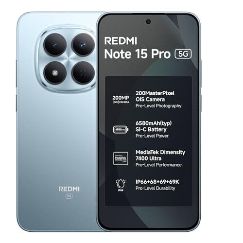 REDMI Note 15 Pro 5G (Mirage Blue, 8GB+256GB) | 200MasterPixel OIS Camera | Dimensity 7400-Ultra | 17.3cm CrystalRes AMOLED Screen | IP66/68/69/69K | Mega 6580mAh Si/C Battery | 45W Fast Charging