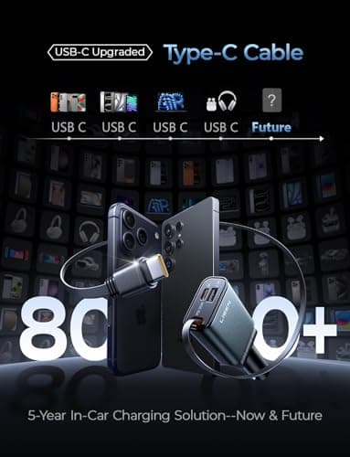 LISEN Car Charger, Cigarette Lighter Socket, USB-C PD30W, Retractable Charging Cable, Total 57 W, 3 in 1 Connector Socket, USB Rapid Charging, Car Charger, Type C, Car Accessories, Official Car Goods 4
