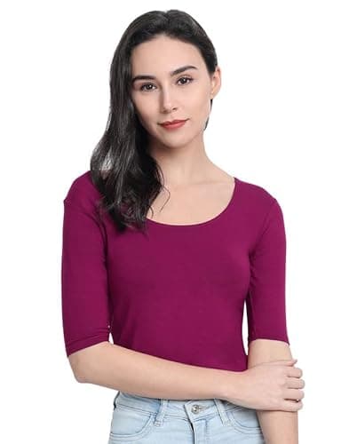VSTAR Women's Viscose Perfect Half Sleeve Close Back Neck Readymade Crop Top_Comfy Blouse (N) Beet RED