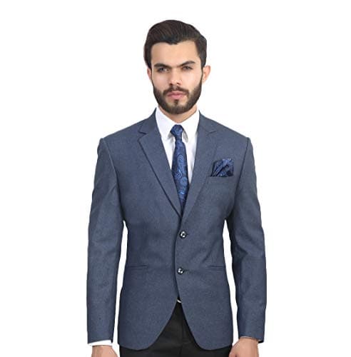 MANQ Men's Slim Fit Single Breasted Blazer (BL-101-40-Mustard Blue_Blue_40)