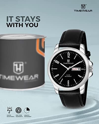 TIMEWEAR Analog New Track Black Dial Day Date Functioning Black Leather Strap Watch for Men 3
