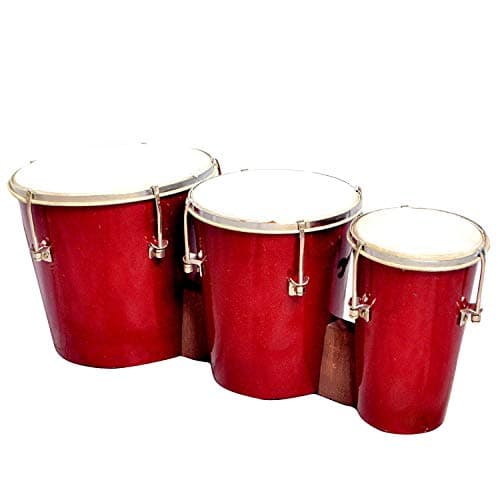 Three Piece handmade Mango Wooden Bongo Drum Set (Red) 3