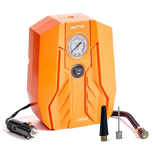 myTVS air Champ Portable Tyre Inflator for Car, Bike, Cycle with 100 PSI Pressure | 12V DC | Analog Air Pump for Car tyre with LED Torch & Long Cord | 1+1 Years Warranty (TI-15)