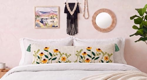 Furnistitchs Embroidered Tufted Lumbar Cushion Cover 14x36 inches Boho Pillow Case | Rectangular Throw Pillow Cover for Sofa Bed Couch Living Room Home Decor (1, Natural Floral Cuts, 14x36 inches) 2