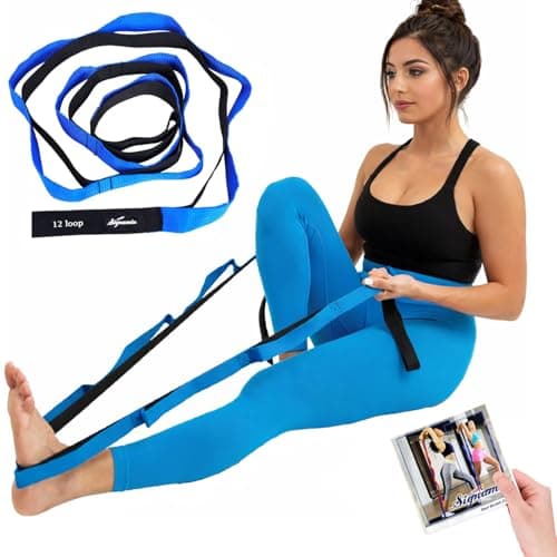 Signamio Yoga Belt for Women - Premium Stretching Belt for Exercise & Hamstring Stretch Strap - Essential Yoga Accessories for Flexibility & Strength Training-12 Loop - Blue-Black