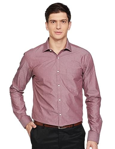 Park Avenue Cotton Men's Stripe Slim Fit Shirt (PMSX17809-M4_Medium Maroon