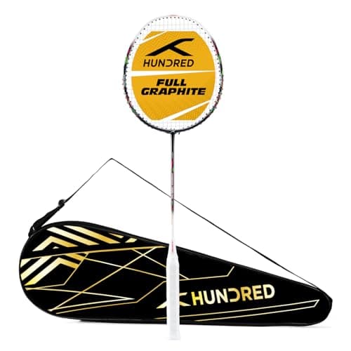 Hundred Powertek 1000 Pro Graphite Badminton Racket, Strung with Full Racket Cover, Lightweight Shuttle Bat for Intermediate Players – Dark Grey/White (Matte)