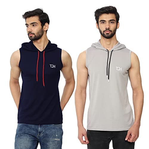 TQH Sleeveless Hoodie for Men | Gym T Shirts for Men Workout | Tank Top Man | Sleeveless T Shirt for Man | Hooded Gym Vest for Men's Solid Casual Workout Top for Running Training Sports Summer Wear
