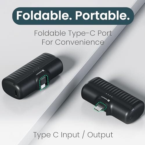 Portronics Power Pebble 5000mAh 20W Fast Charging Nano Powerbank, in-Built Foldable Type C Input/Output Pin, Type C PD Output, LED Battery Indicator, Compatible with Type C Smartphone,iPhone(Black) 4