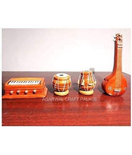 Agarwal Craft Palace Terracotta Clay Miniature Musical Instrument Set, Handmade Showpiece, Miniature Tabla, Sitar, Dholak, Harmonium, Home Decorative Set (Medium) 4