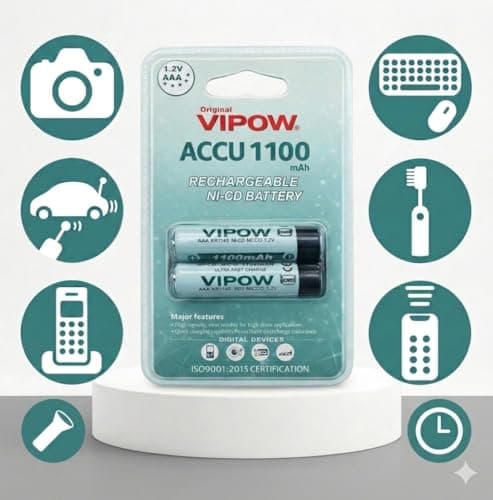 AAA Rechargeable Batteries (Pack of 2) | 1100mAh High-Capacity Ni-CD | 1.2V Triple A Cells for TV Remote, AC Remote, and Wireless Mouse 5