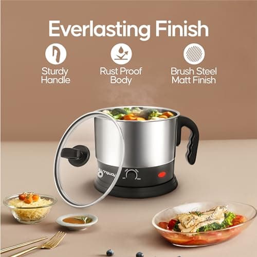Longway Multipurpose Electric Kettle 1.5 litre, 3 Heating Modes Stainless Steel Body with Glass Lid, kettle for hot Water, Milk, Tea and Coffee, Noodles, Soup, Rice, Egg Boiling | Black & Silver 3
