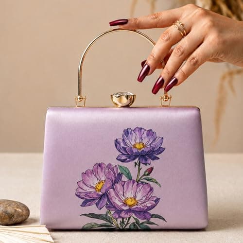Artklim Lavender Floral Embroidered Clutches for Women | Wedding Clutches Stylish | Bridal Occasion Bag with Detachable Strap and Handle 3