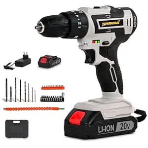 TOMAHAWK® DRT-1000 20V Cordless Drill Machine Kit | Drill + Screwdriver + Impact Function | 35Nm Torque | 2脳1.5Ah Battery | LED Light | Carry Case