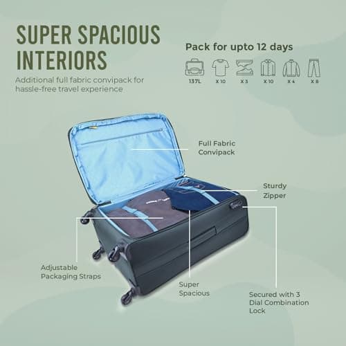 Aristocrat Large Commander 79Cms Premium Polyester with PVC Coating Soft Sided Check-in 4 Wheels Green Spinner Suitcase 3