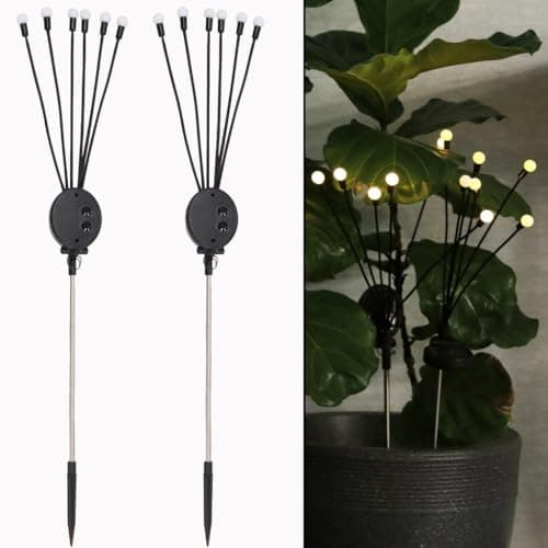 TrustBasket Fireflies Solar Light - Yellow - Set of 2 (6 Bulbs Each) Decorative Waterproof, Solar Starburst Swaying Lights When Wind Blows| Solar Lights Outdoor |LED Solar Garden Lights 2