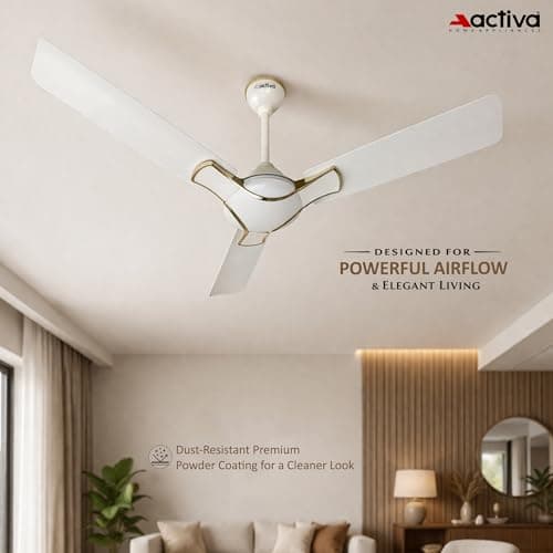 ACTIVA Corolla 1200 mm, 390 RPM High Speed Air Delivery, 50 W,Energy Efficient, BEE Approved One Star Rating, Anti Dust Coating Ceiling fan 2 Years Warranty - Pearl Ivory 2