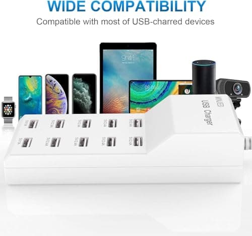 MICROWARE MICROWARE 10-Port USB Charging Station, Portable Desktop Charger for Multiple Devices, Compatible with Phones, Tablets, Bluetooth Earbuds and Other USB Devices 5