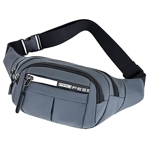Wolpin Waist Bag for Men Women Grey | Travel Handy Hiking Running Pouch with Zipper | Adjustable Strap Fanny Pack for Documents Money Card Phone Earphone | Lightweight Sport Belt Bag