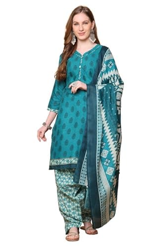Rajnandini Women Teal Green Cotton Blend Printed Ready to Wear Patiala Salwar Suit (Readymade_S_JOPLVSRW5209-S)