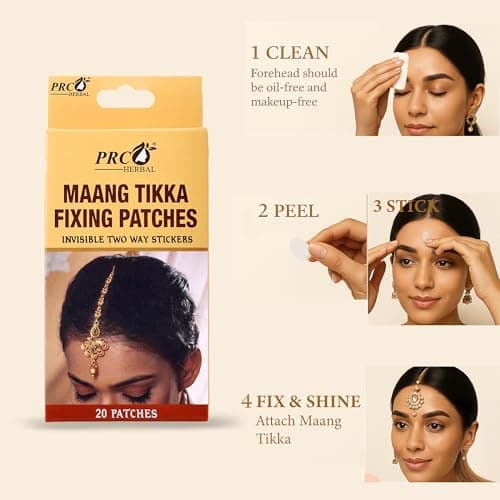 PRC HERBAL Maang Tikka Fixing Patches - Invisible Double-Sided Stickers for Secure Hold | Skin-Friendly, Long-Lasting | 40 Patches (2 Packs of 20) 4