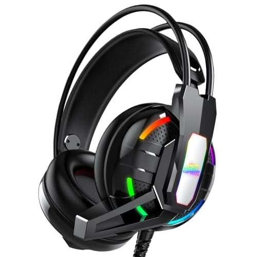 Ant Esports H525 Pro RGB Gaming Headset with Mic, 50mm Drivers, Over Ear Wired Headphones, Noise Isolation, 3.5mm Dual Jack + USB RGB Light, Compatible with PC, PS4, Xbox One, Switch & Mobile – Black