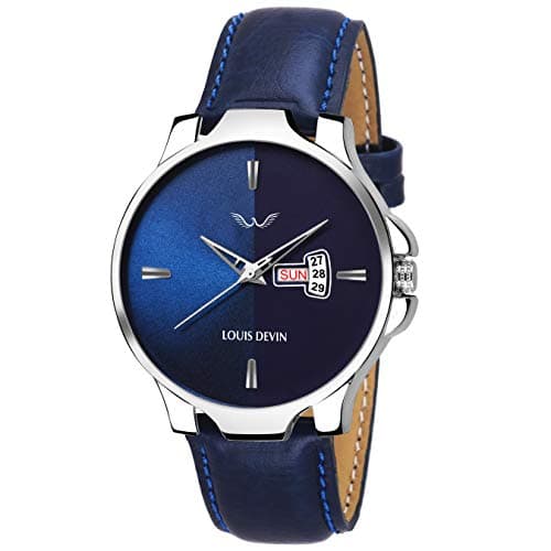 LOUIS DEVIN Analogue Men's Wrist Watch (Blue Dial Blue Leather Colored Strap)