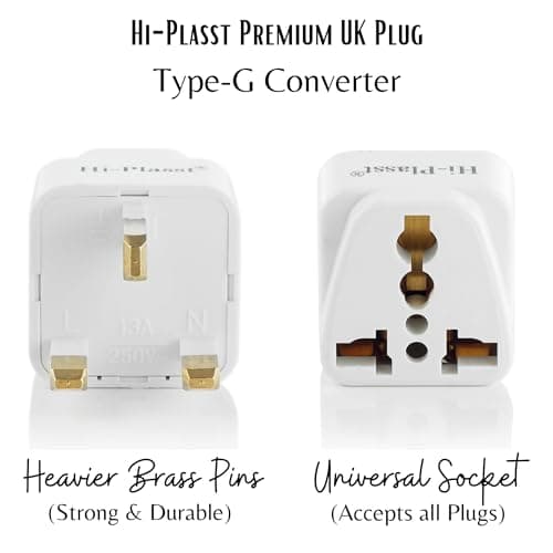 Hi-Plasst India to UK Adapter (Type-G Plug) - 2pcs Pack - UK Converter for Indian Plugs & Devices, Dubai, Singapore, Malaysia - Travel Plug Adapter with Universal Socket (White) 3