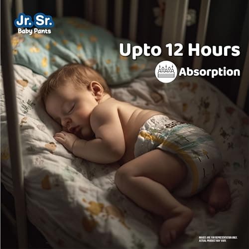 Jr. Sr. Baby Diaper Pants | Large (L) Size (9-14 kg), 60 Count | Pack of 1 | Upto 12 hr Absorption with Advanced Leak Protection | Safe For Babies Skin | Soft, Secure & Comfy 3