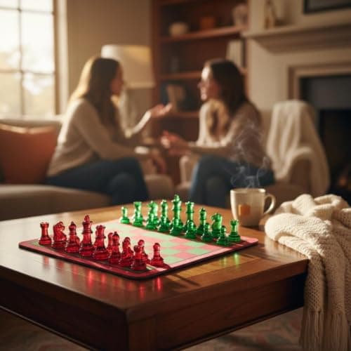 Bnf Easy to Storable Red Green Chess Board Set Lightweight ABS Chess Set Colorful for Beginners, Kids, Travel, School, 49MM 4